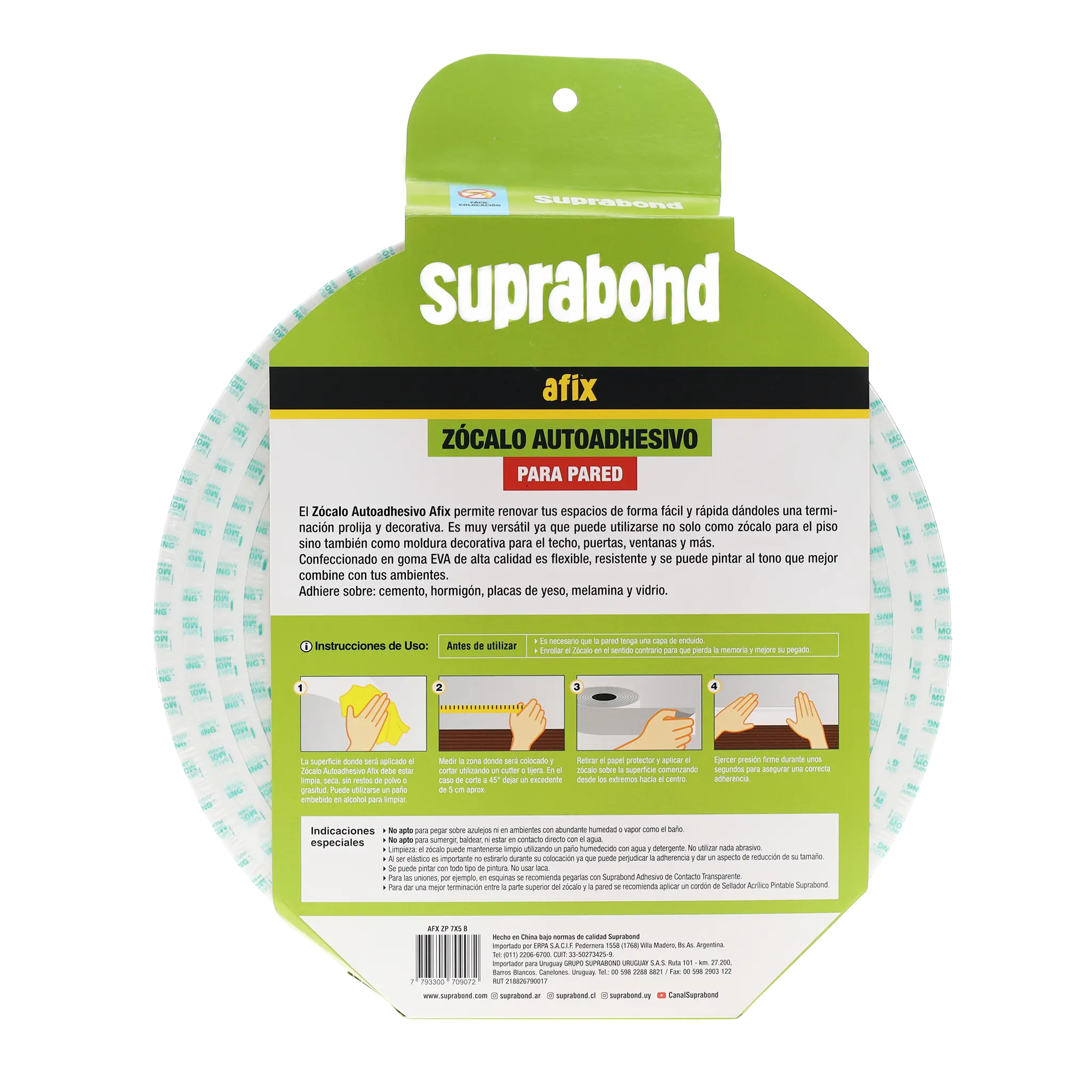 Zócalo Autoadhesivo para Pared Blanco - 5m x 7cm Suprabond