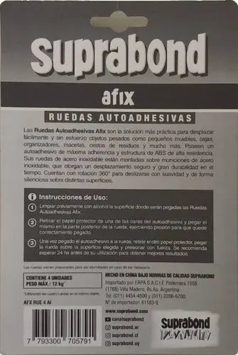 Ruedas Autoadhesivas Suprabond Afix Acero Inox. X 4 U.