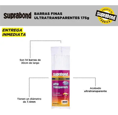 Barras Adhesivas Suprabond Hot Melt - Ultra Transparente 0,74 X 30cm - 14 Barras