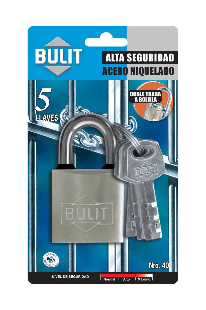 Candado Bulit Reforzado Acero Niquelado 40mm Alta Seguridad Bulit