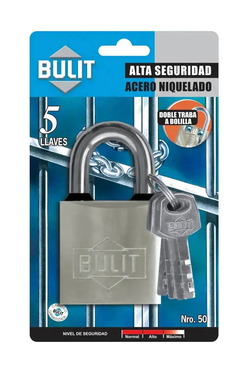Candado Bulit Reforzado Acero Niquelado 50mm Alta Seguridad Bulit
