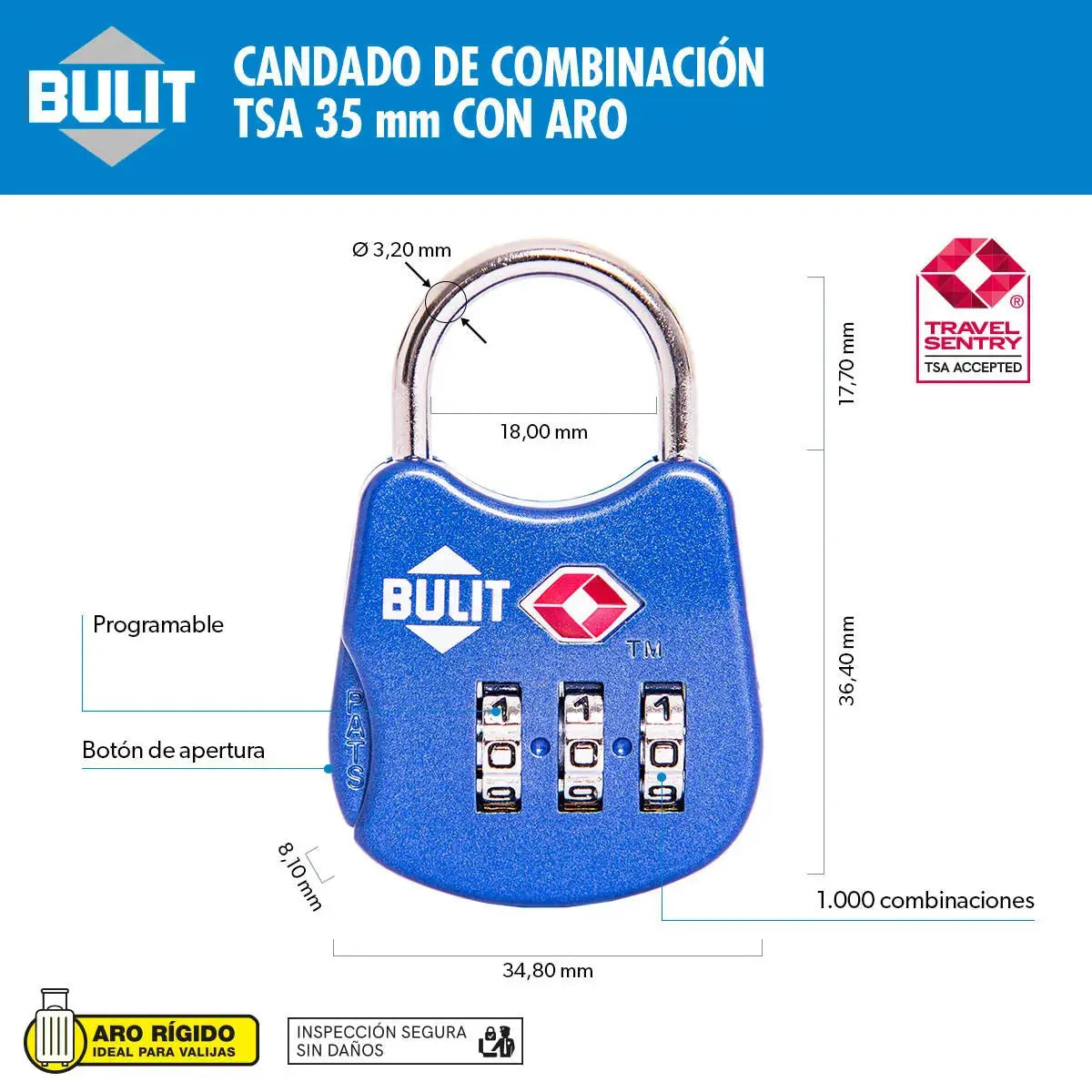 Candado de Combinación Tsa con Aro Bulit - CRAFTERS