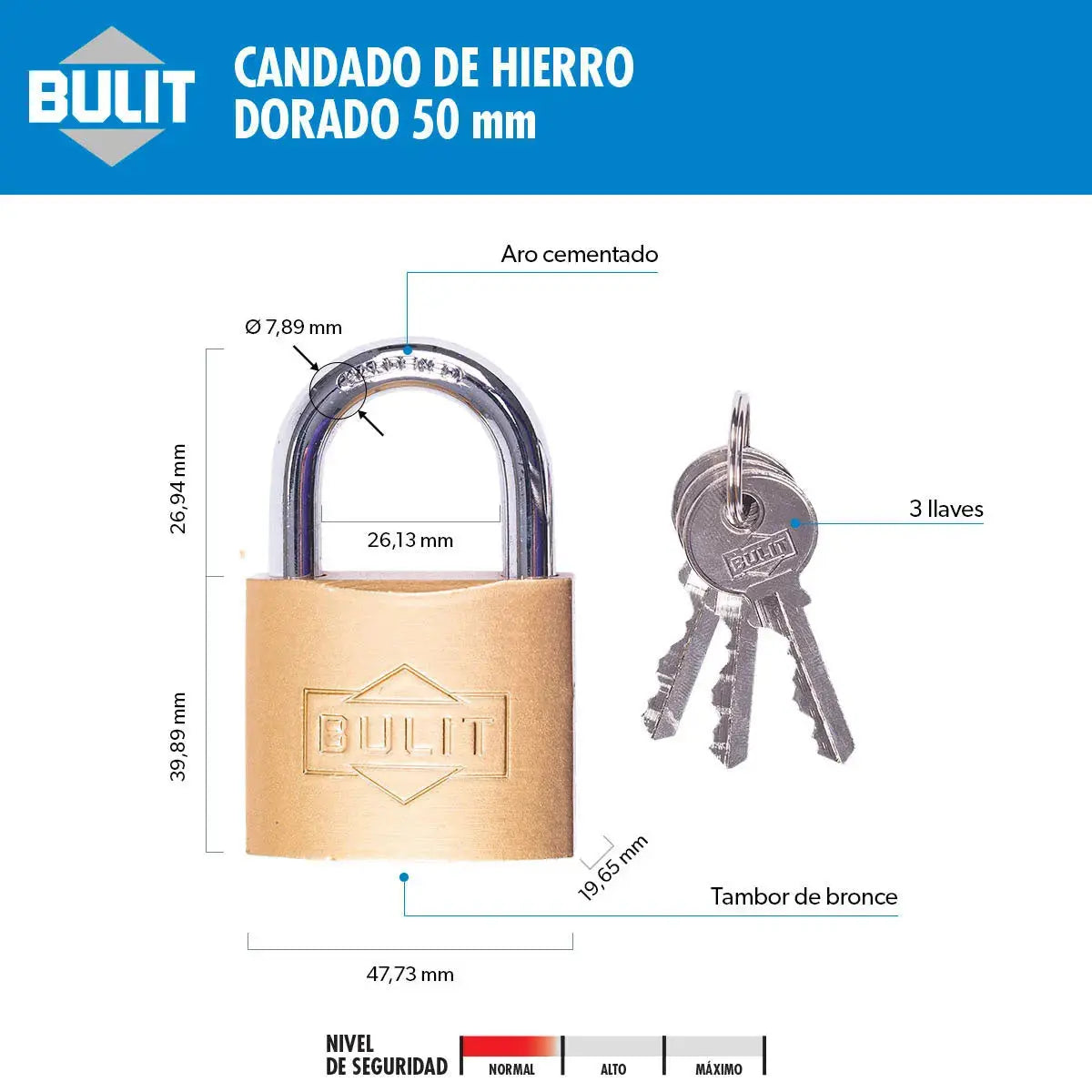 Candado de Hierro Dorado Bulit N° 50 Bulit
