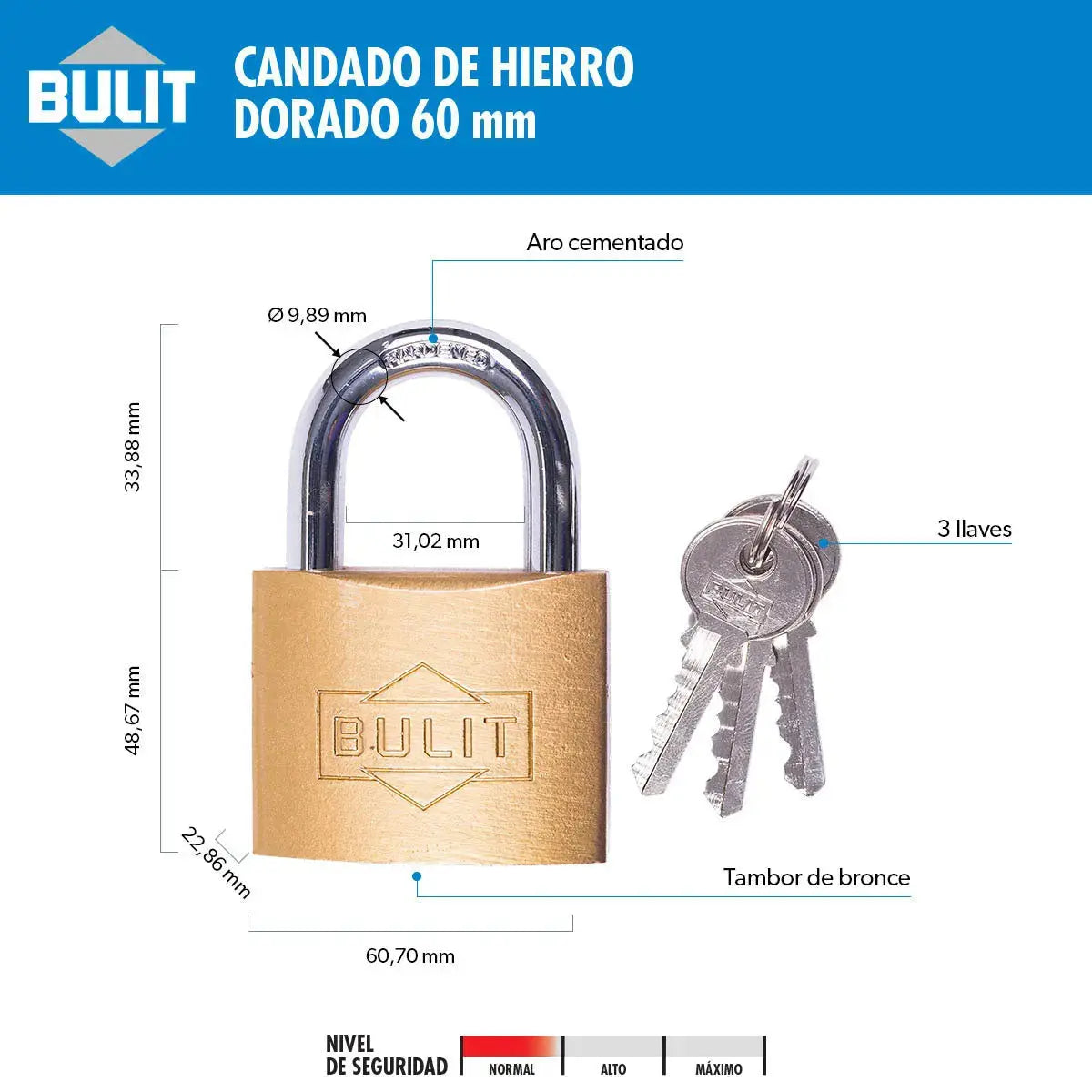 Candado de Hierro Dorado Bulit N° 60 Bulit