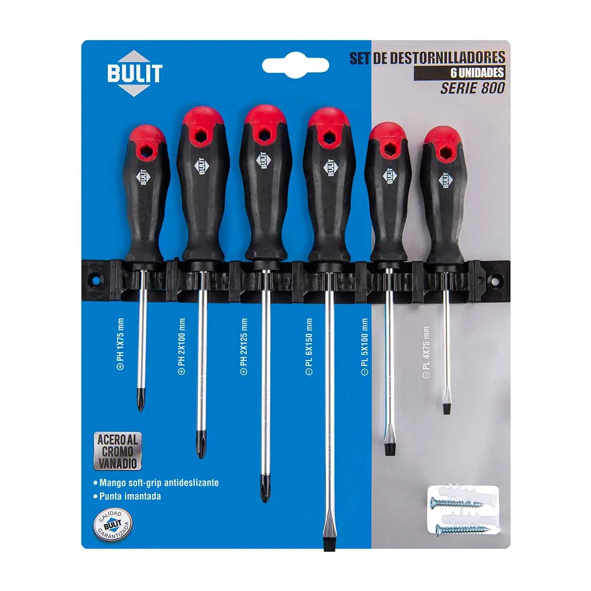 Set de 6 destornilladores BULIT - cromo vanadio - serie 800 Bulit