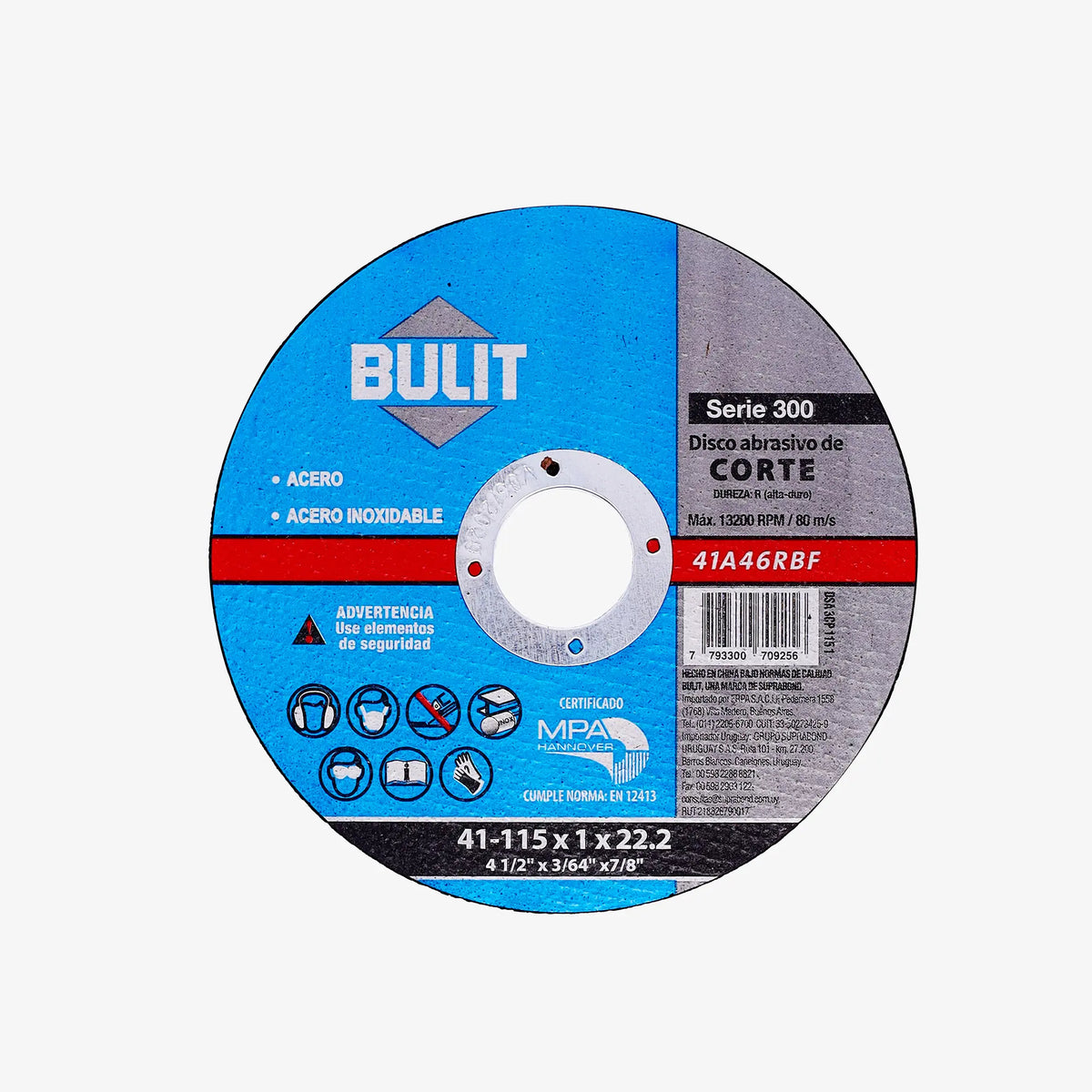 Disco Abrasivo de Corte BULIT Serie 300 115 mm X 1 mm X 22,2 mm Bulit