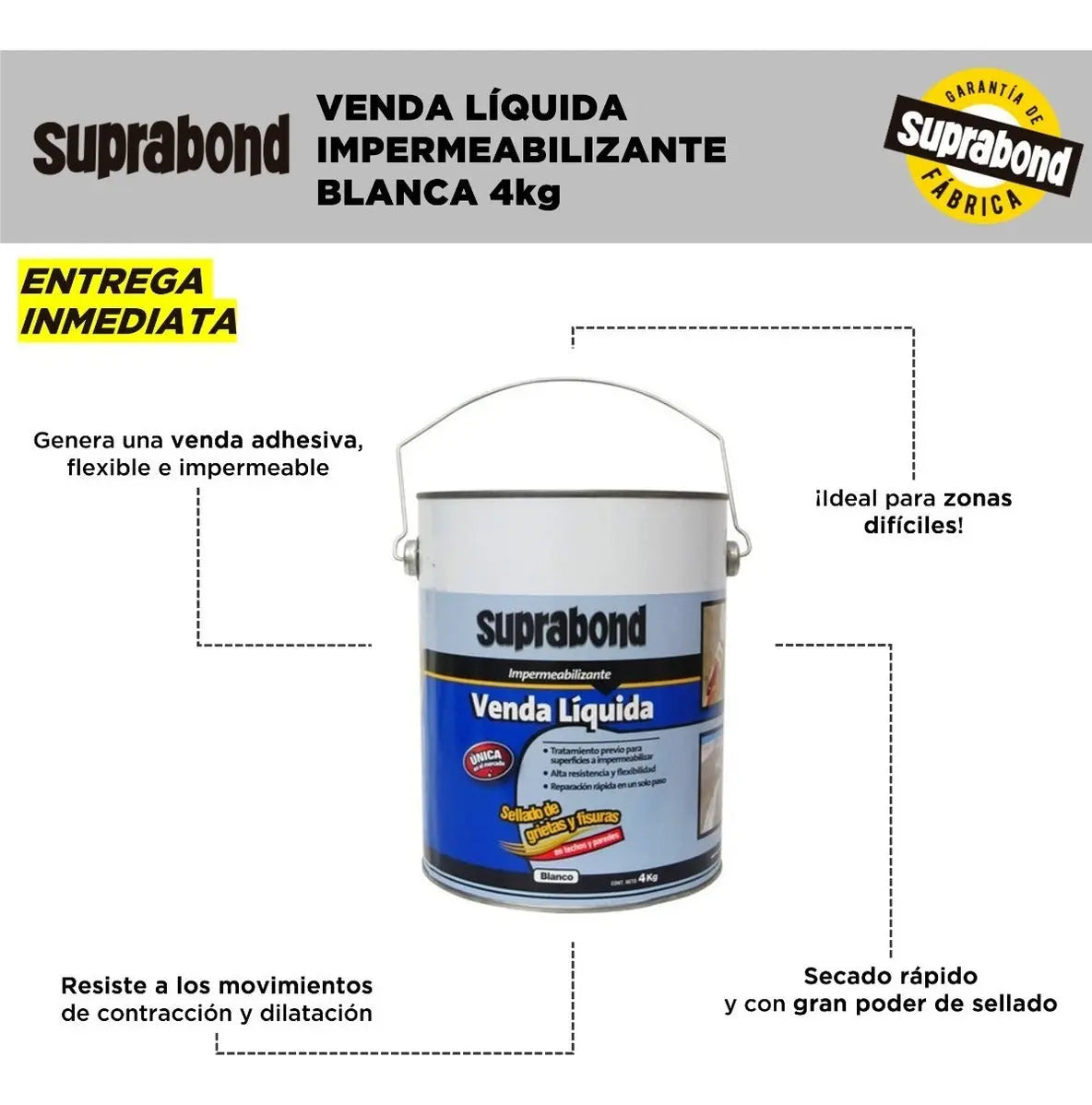 Venda Líquida Suprabond Impermeabilizante Blanca 4kg Suprabond