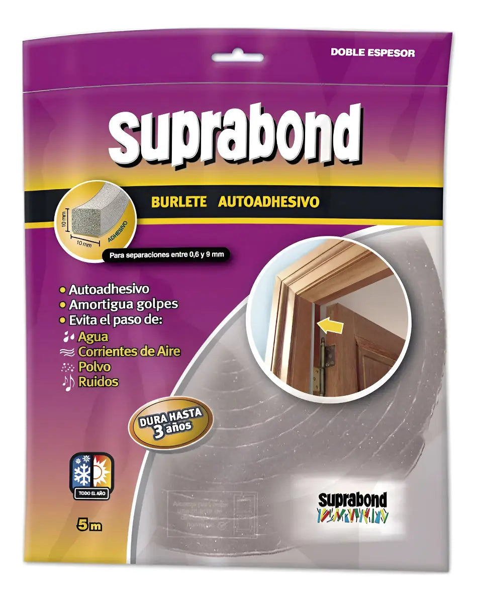 Burlete Suprabond Goma Espuma Doble Espesor Marrón 5 Metros Suprabond