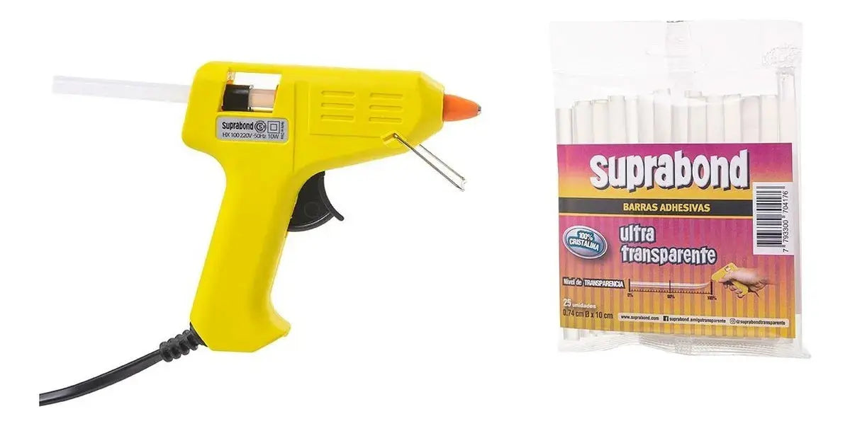 Pistola Encoladora Silicona Suprabond + 25 Barras Ultratransparentes Tienda Suprabond