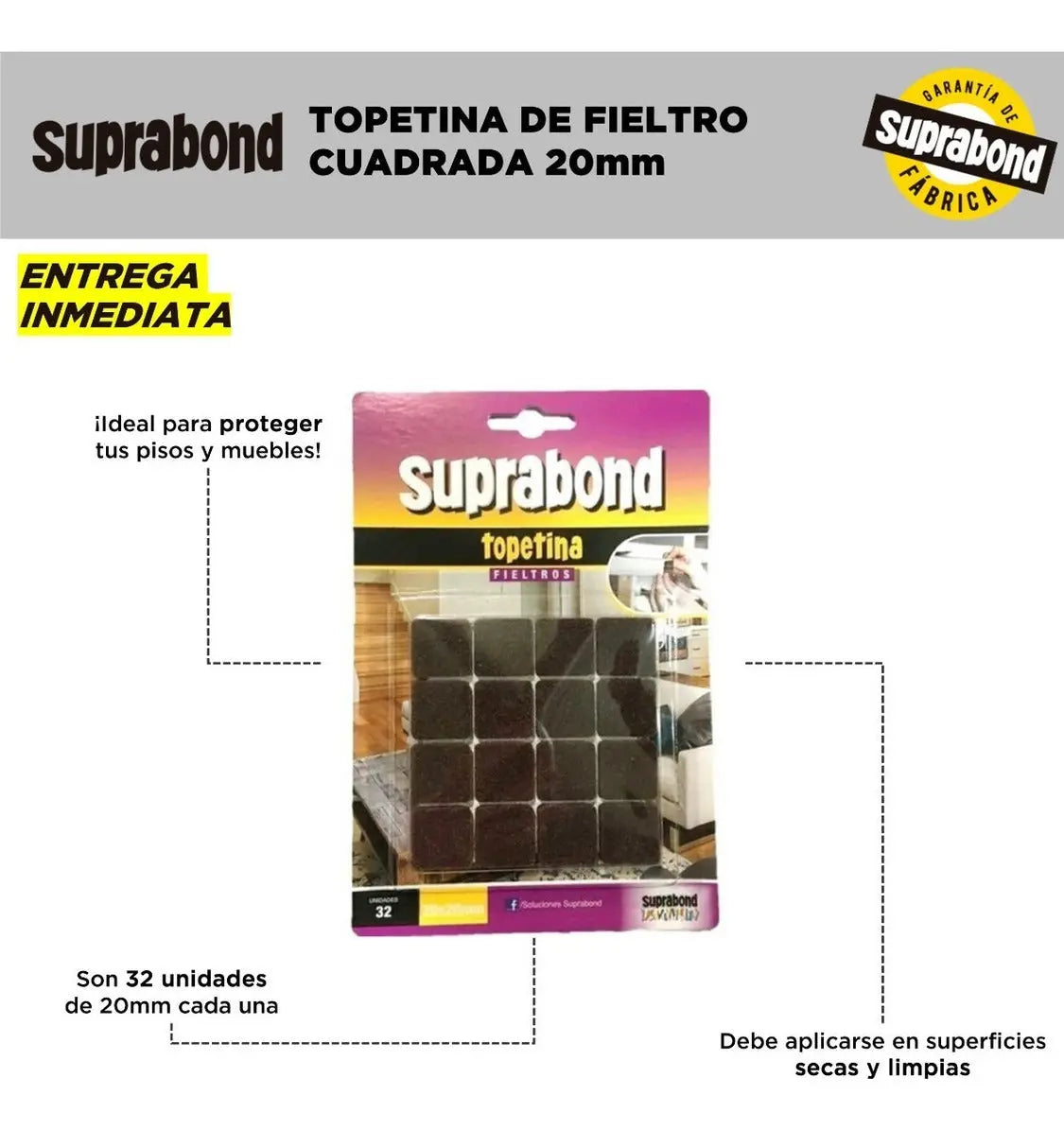 Topetina Suprabond de Fieltro Marrón Cuadrada 20mm Suprabond