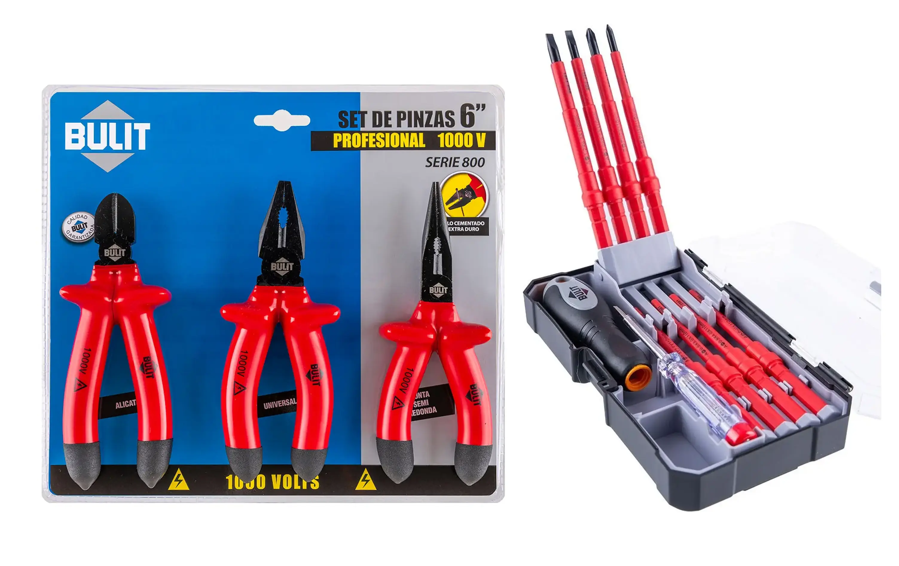 Set Electricista BULIT - Pinzas + Alicate + Destornilladores + Buscapolo - Aislados 1000 V Bulit