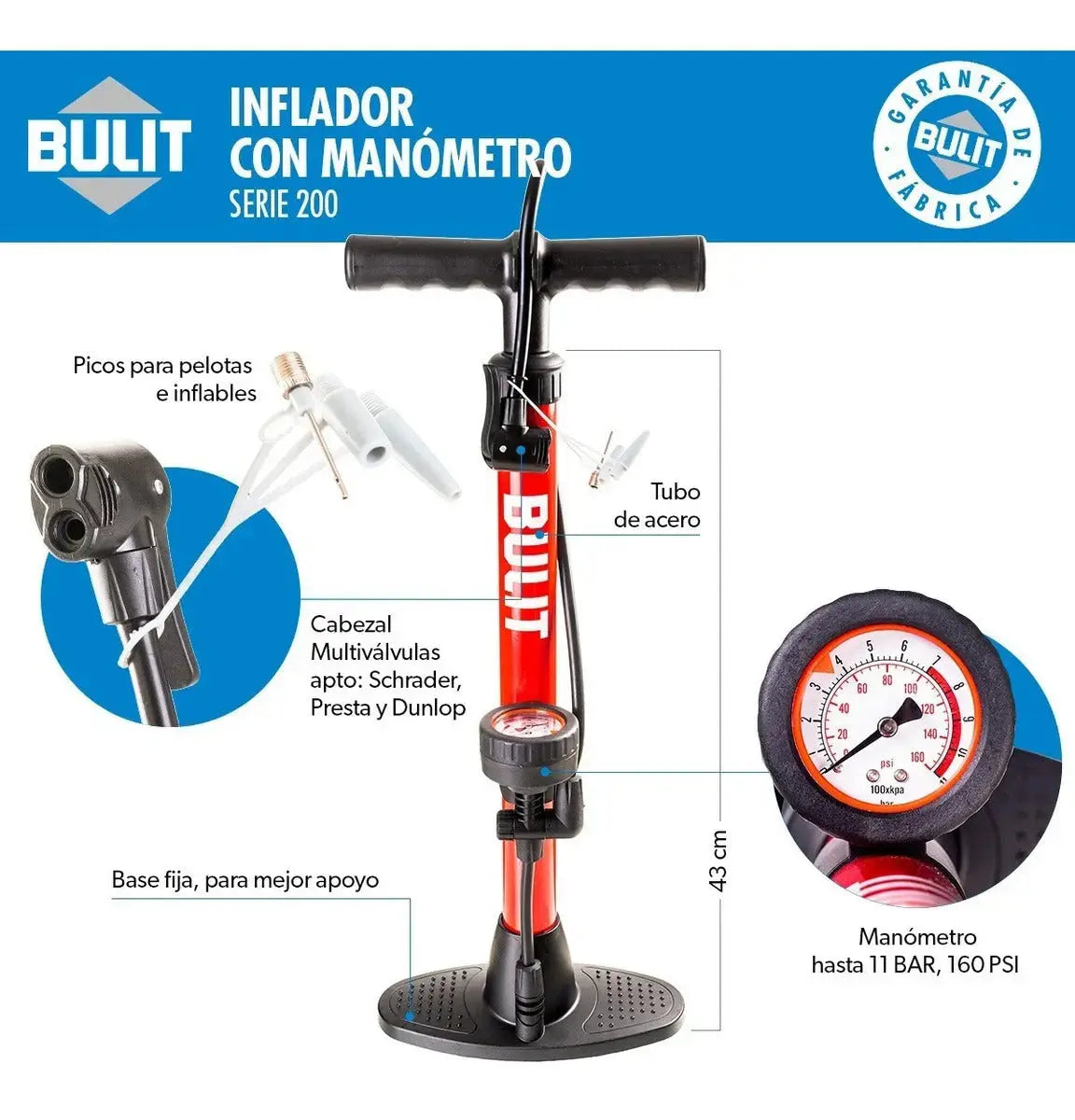 Inflador con Manómetro Bulit Serie 200 Bulit