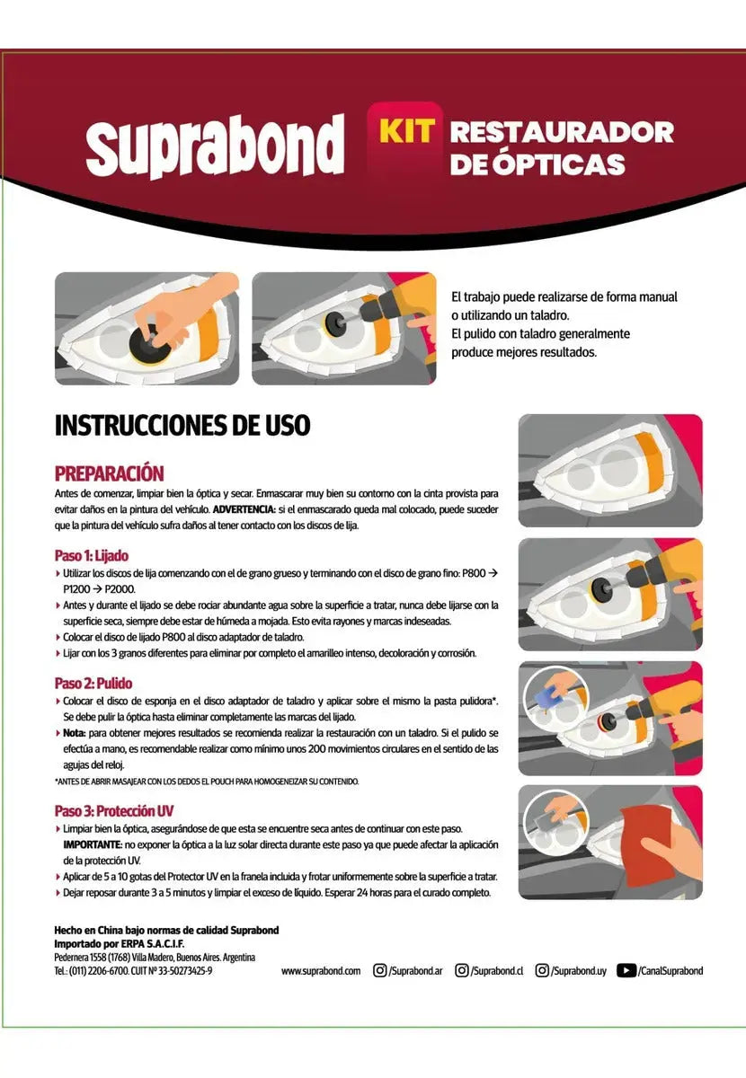 Kit Restaurador de Ópticas Suprabond - Pulido de Faros Suprabond