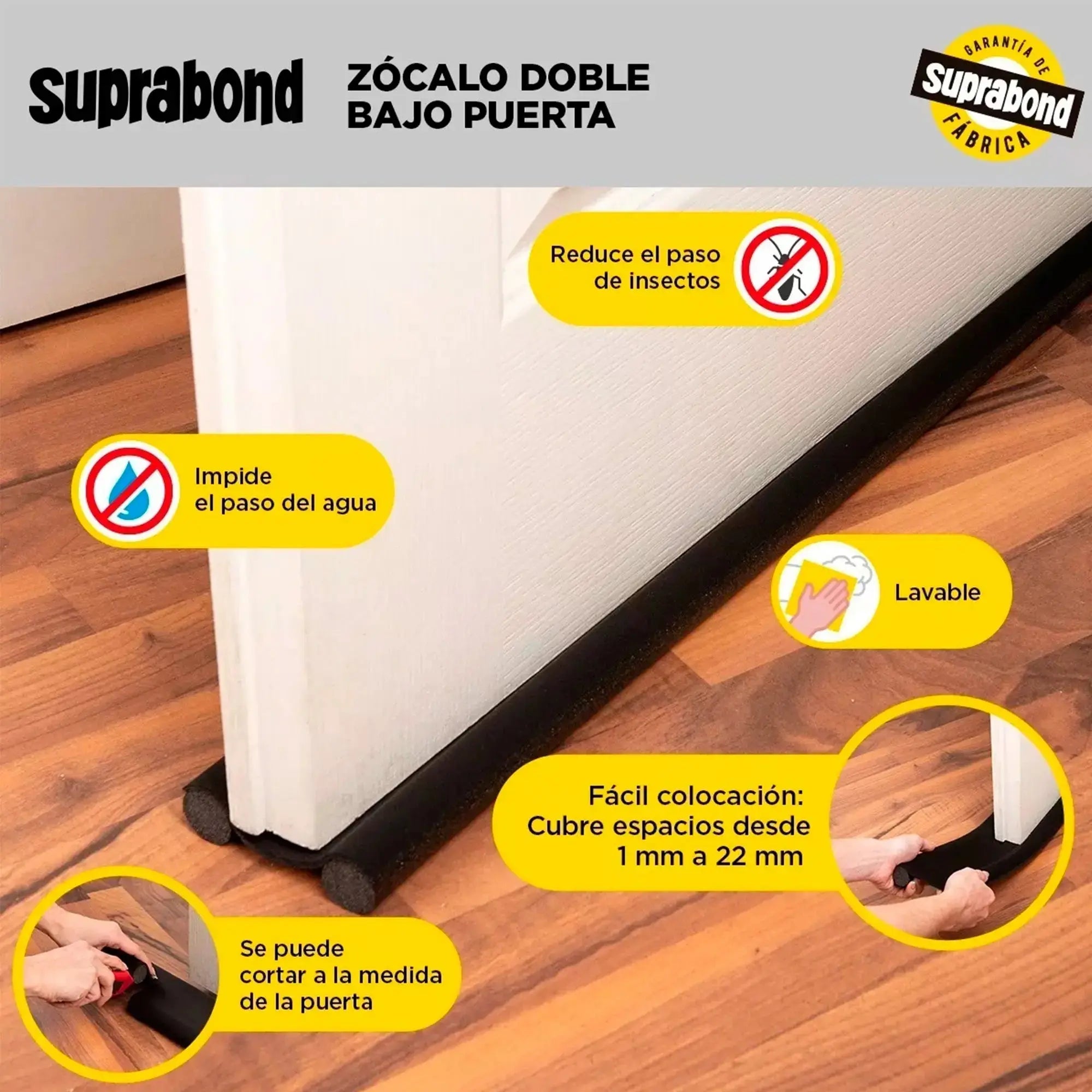 Zócalo Burlete Suprabond Doble Bajo Puerta 95cm - Negro Suprabond