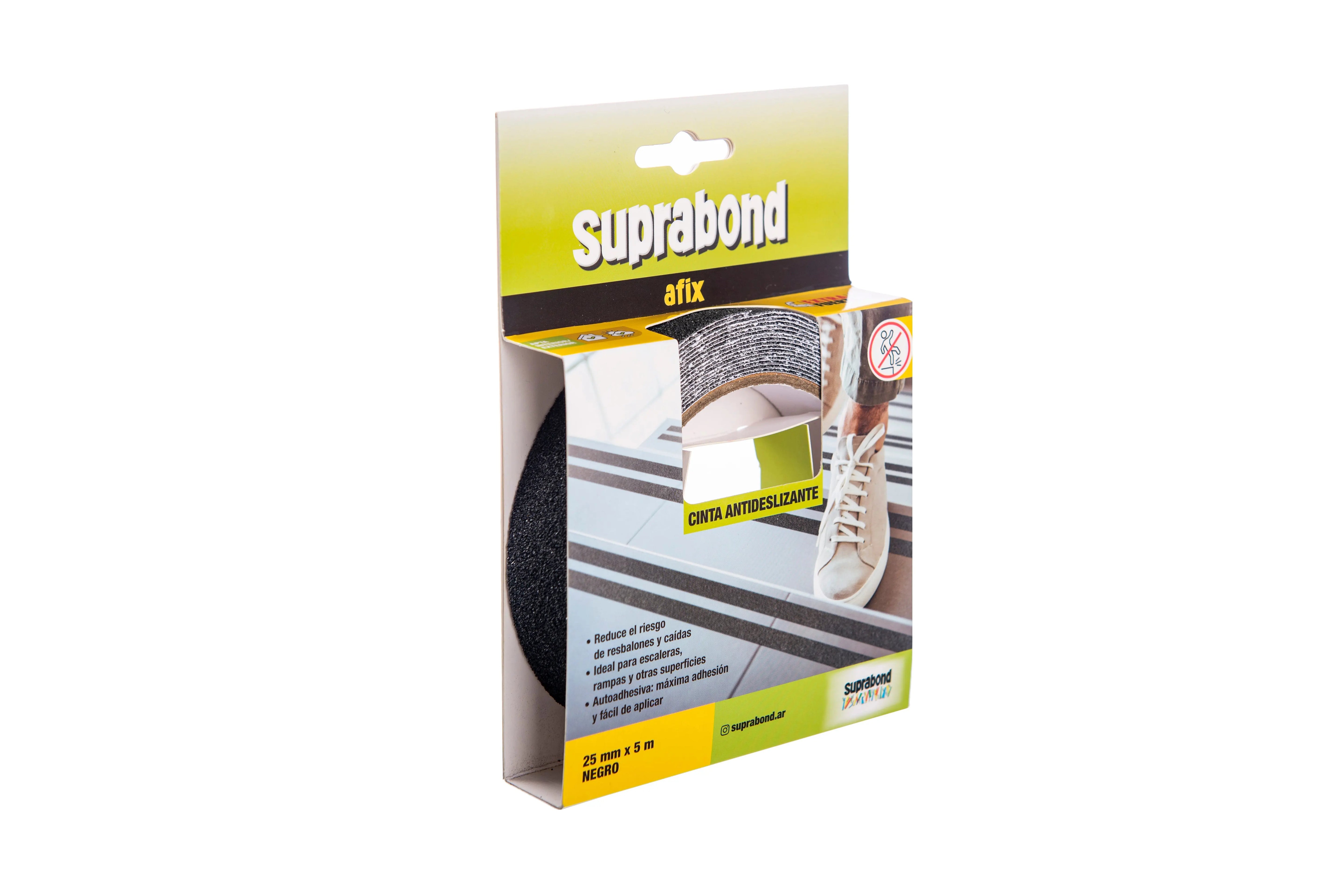 Cinta Antideslizante Suprabond Autoadhesiva Afix Negra - 25mm X 5m