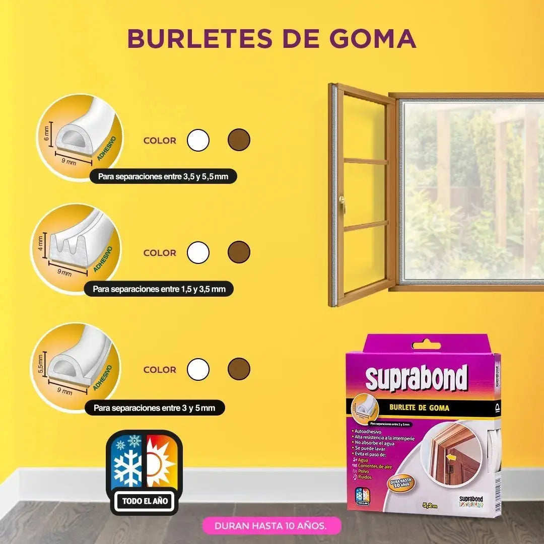 Burlete Autoadhesivo Suprabond de Goma Perfil E Color Marrón Suprabond