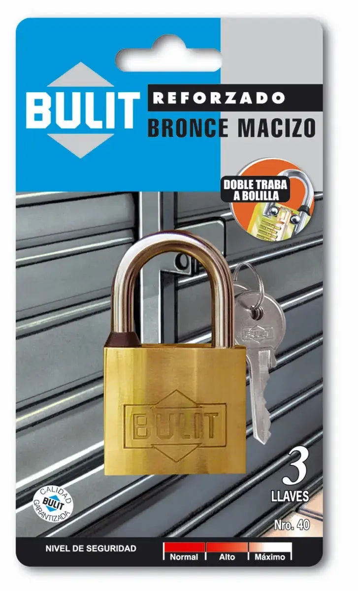 Candado Bulit Bronce Macizo - Reforzado - Doble Traba - 40mm Bulit