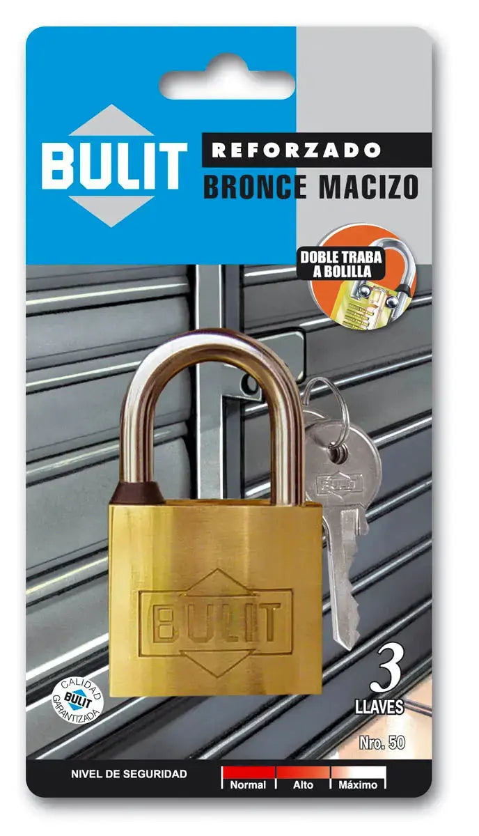 Candado Bulit Bronce Macizo - Reforzado - Doble Traba - 50mm Bulit
