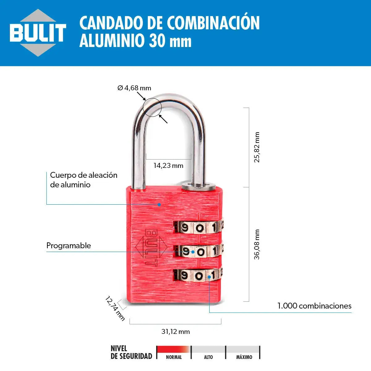 Candado Bulit de Aleación Aluminio de Combinación 30mm Bulit