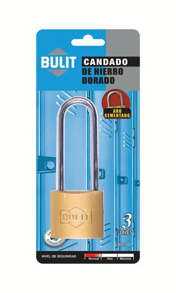 Candado de Hierro Dorado Bulit N° 30 Aro Largo Bulit