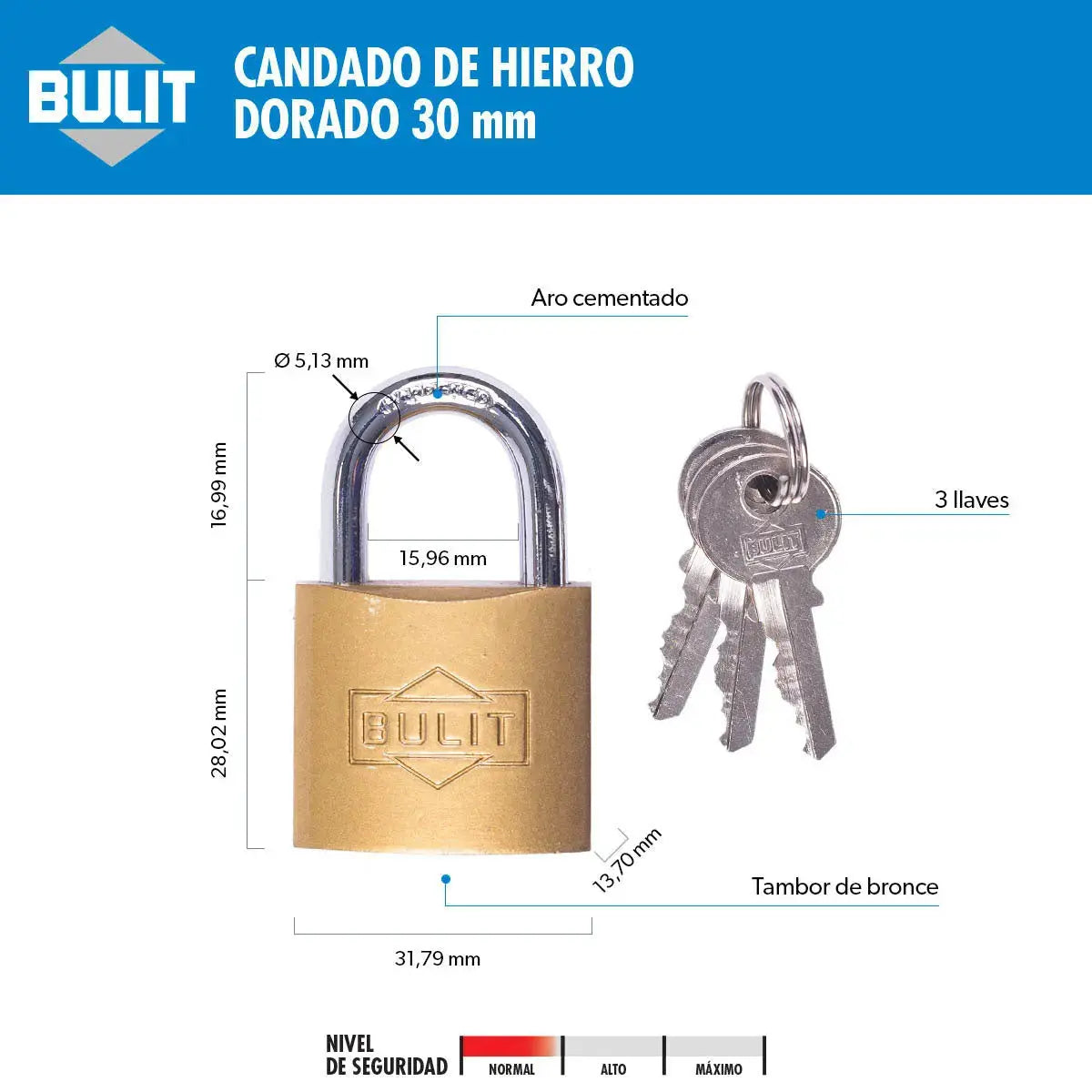 Candado de Hierro Dorado Bulit N° 30 Bulit