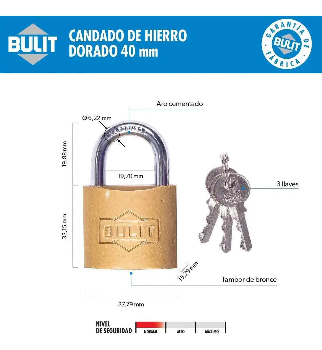 Candado de Hierro Dorado Bulit N° 40 Bulit