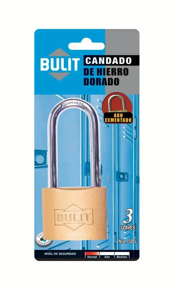 Candado de Hierro Dorado Bulit N° 50 Aro Largo Bulit