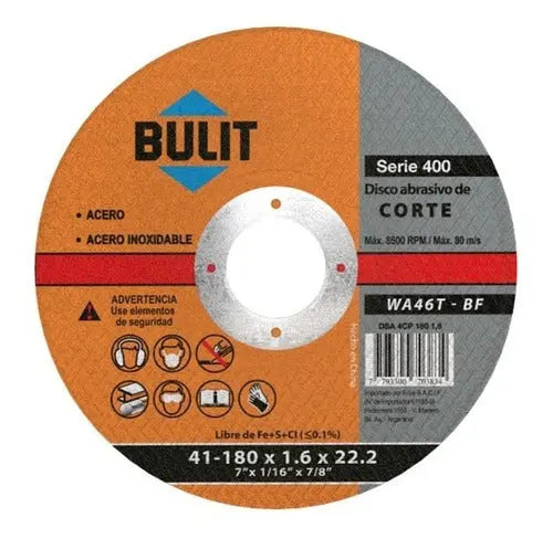 Disco abrasivo de corte BULIT serie 400 180 mm x 1,6 mm x 22,2 mm Bulit