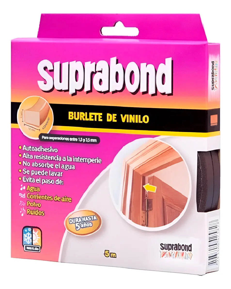 Burlete de Vinilo Autoadhesivo Suprabond 5 Metros Blanco Suprabond