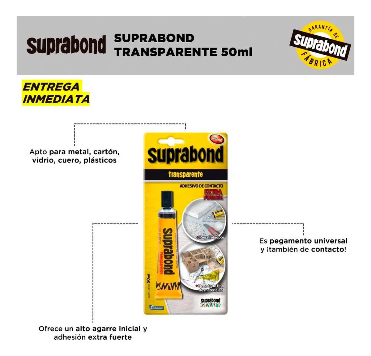 Adhesivo Suprabond Transparente Extra Fuerte 50ml Suprabond