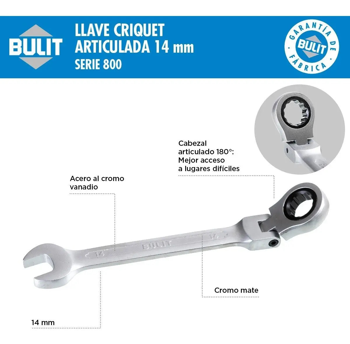 Llave Criquet Articulada BULIT Serie 800 Acero - 14mm Bulit