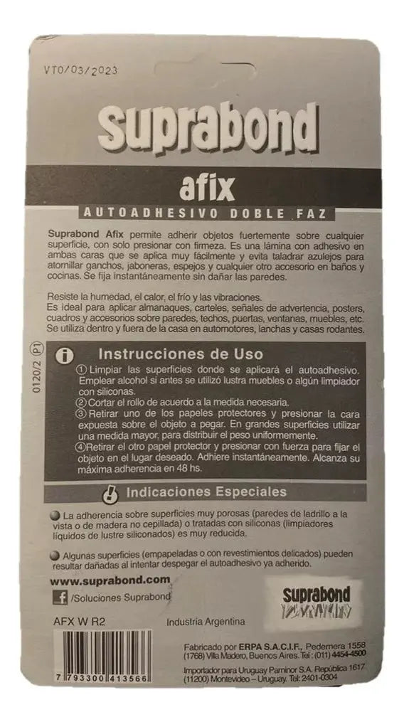 Cinta Suprabond Autoadhesiva Doble Faz en Rollo - 2 Metros Suprabond