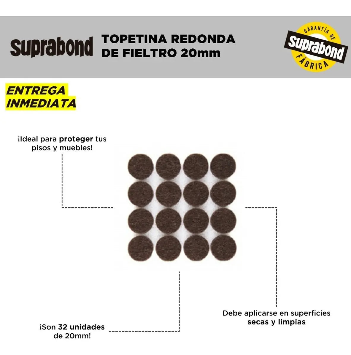 Topetina Suprabond de Fieltro Marrón Circular 30mm Suprabond