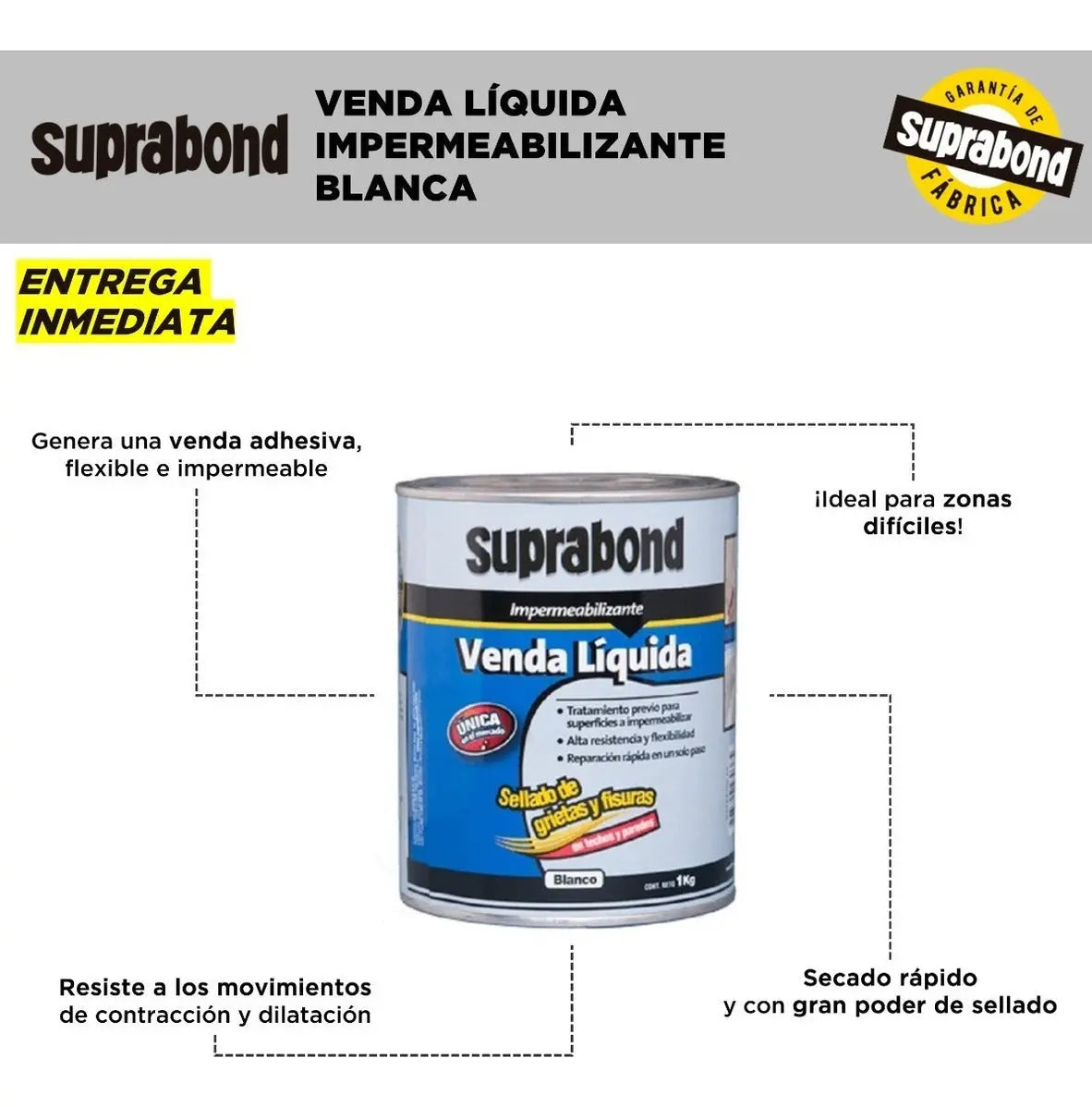 Venda Líquida Suprabond Impermeabilizante Blanca 1kg Suprabond