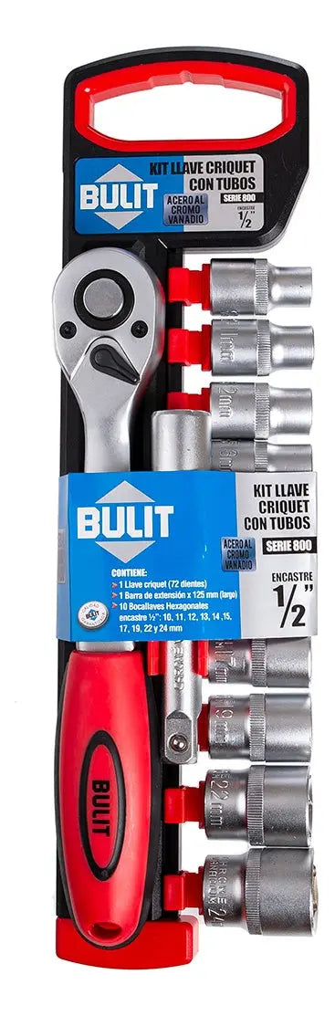 Juego de Llave Criquet BULIT 10 Tubos + Alargue - 1/2 - Serie 800 Bulit