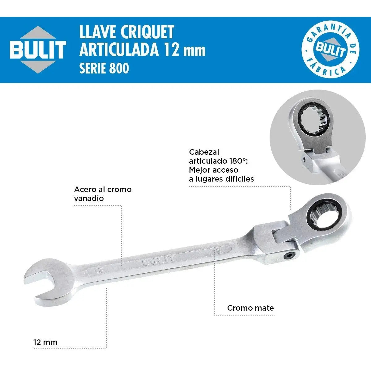 Llave Criquet Articulada BULIT Serie 800 Acero - 12mm Bulit