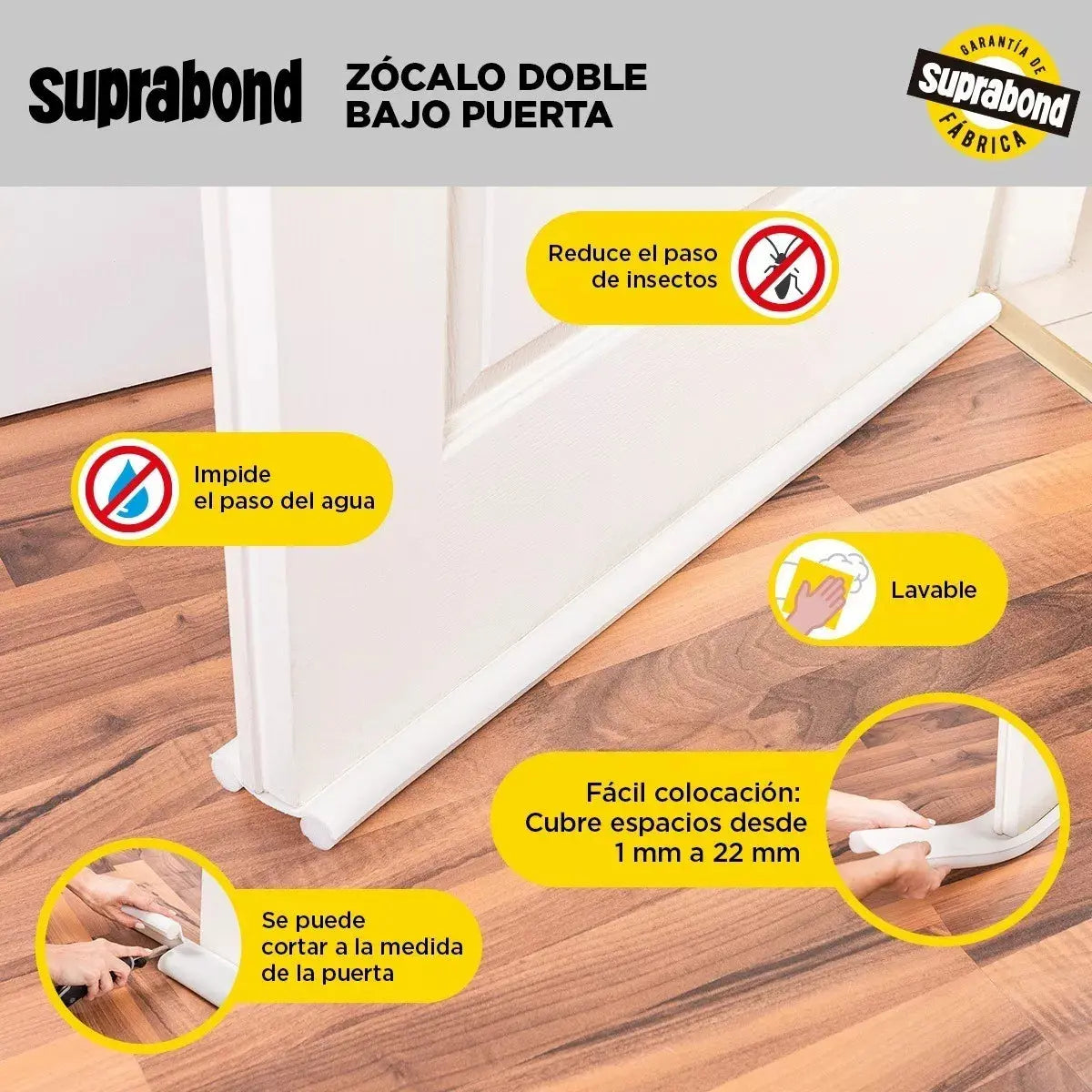 Zócalo Burlete Suprabond Doble Bajo Puerta 120cm - Blanco Suprabond