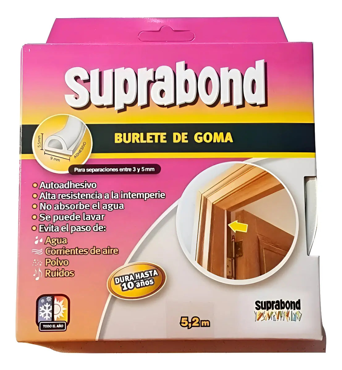 Burlete Autoadhesivo de Goma Perfil P Color Blanco Suprabond