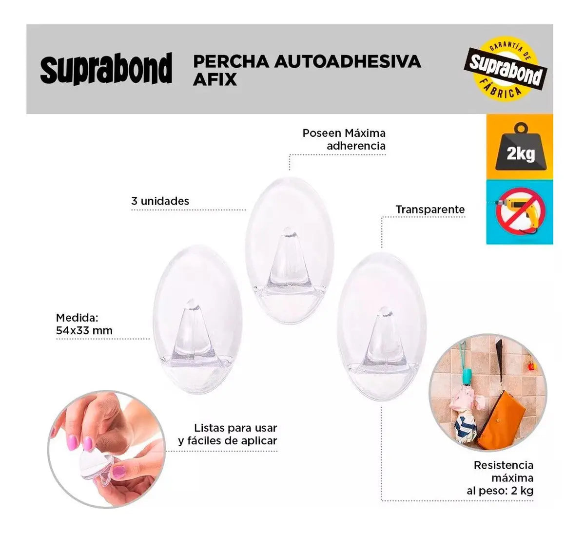 Percha Suprabond Autoadhesiva Afix Para 2kg Suprabond