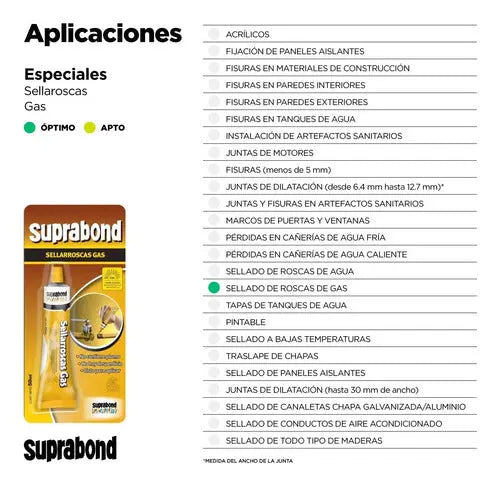 Sellar Roscas Gas Suprabond - Pomo 50ml.