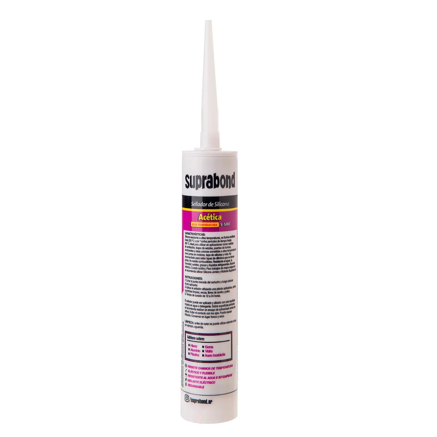 Sellador de Silicona Suprabond Acética S - 500 Alta Temperatura 280ml Roja Suprabond
