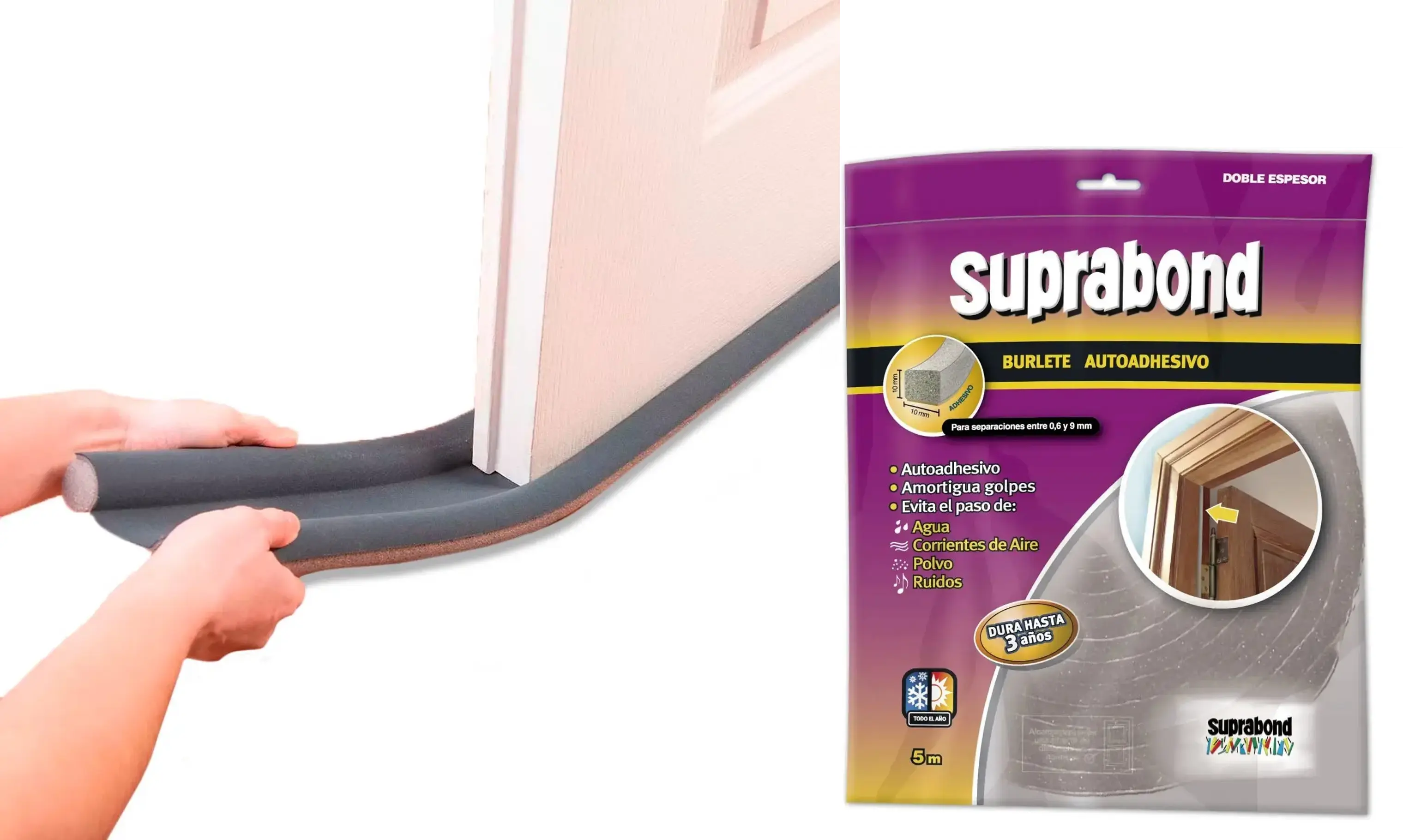 Zócalo Doble Suprabond + Burlete Autoadhesivo 5 mts Suprabond