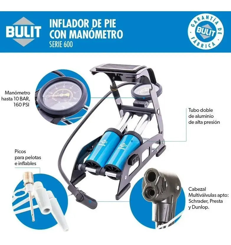 Inflador de Pie con Manómetro Bulit Serie 600 Bulit