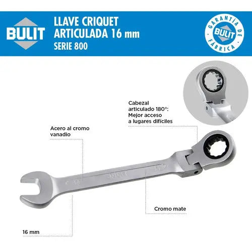 Llave Combinada BULIT articulada criquet - serie 800 16 mm