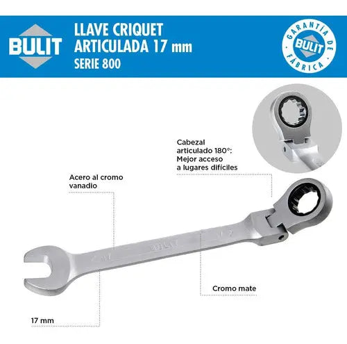 Llave Combinada BULIT articulada criquet - serie 800 17mm