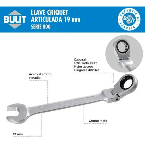 Llave Combinada BULIT articulada criquet - serie 800 19 mm