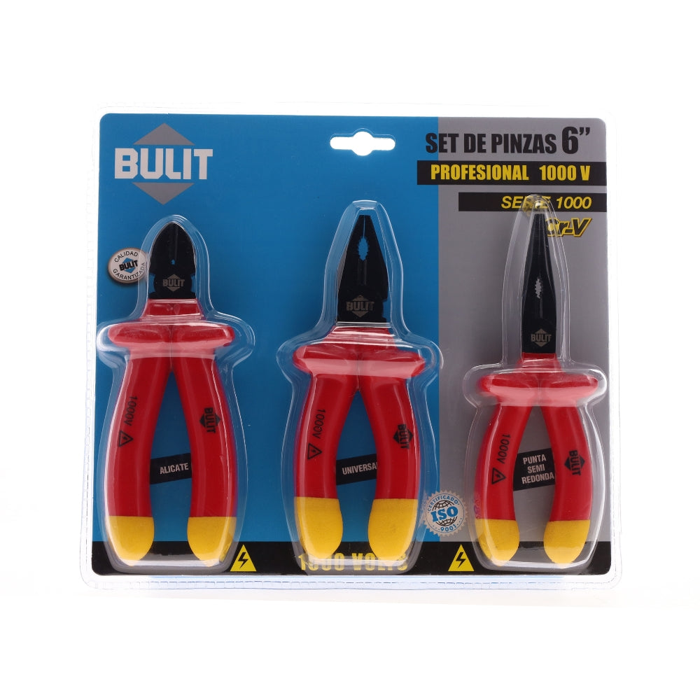 Set de Pinzas BULIT Profesionales Serie 1000 - 1000v - 3 Unidades