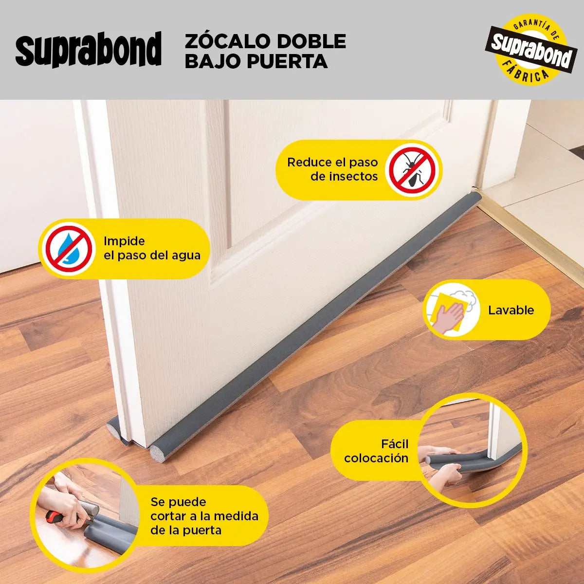Zócalo Burlete Suprabond Doble Bajo Puerta 120cm - Gris Suprabond